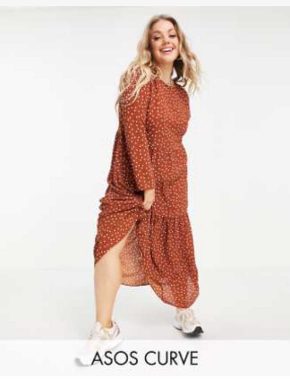 ASOS Curve Rust Dot Long Sleeve Maxi Dress